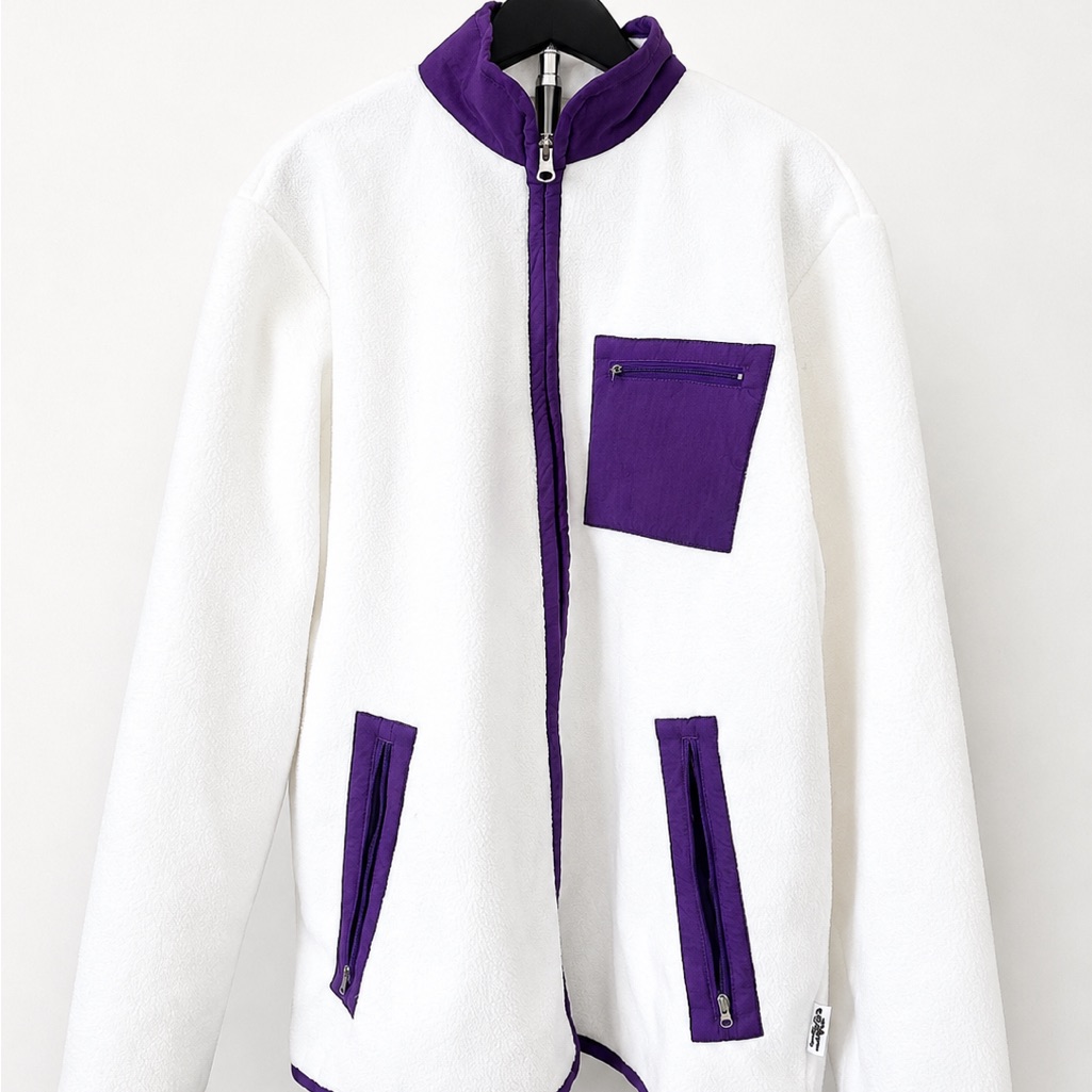 Men's White & Purple Windbreaker Fleece Jacket